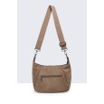 Sac bandoulière suédine Taupe rabat métallisé