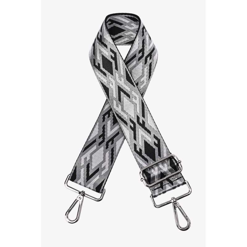 Bandoulière Tissu Imprimé Géométrique Noir et Gris