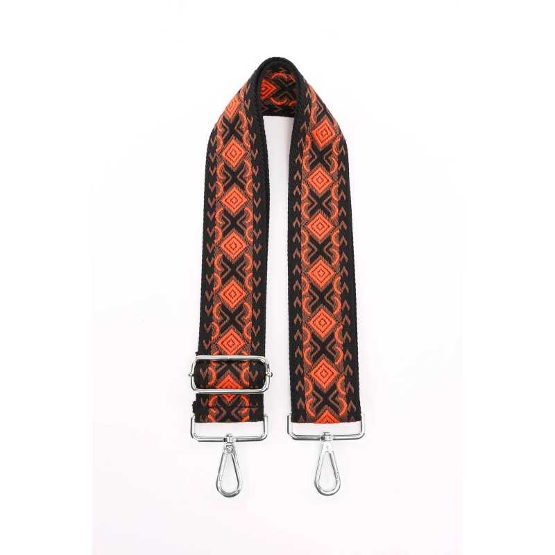 Bandoulière Tissu Ethnique Orange et Noire
