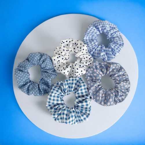 Lot de 5 chouchous imprimés bleus