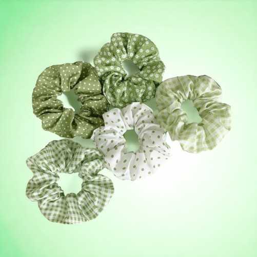 Lot de 5 chouchous verts motifs variés