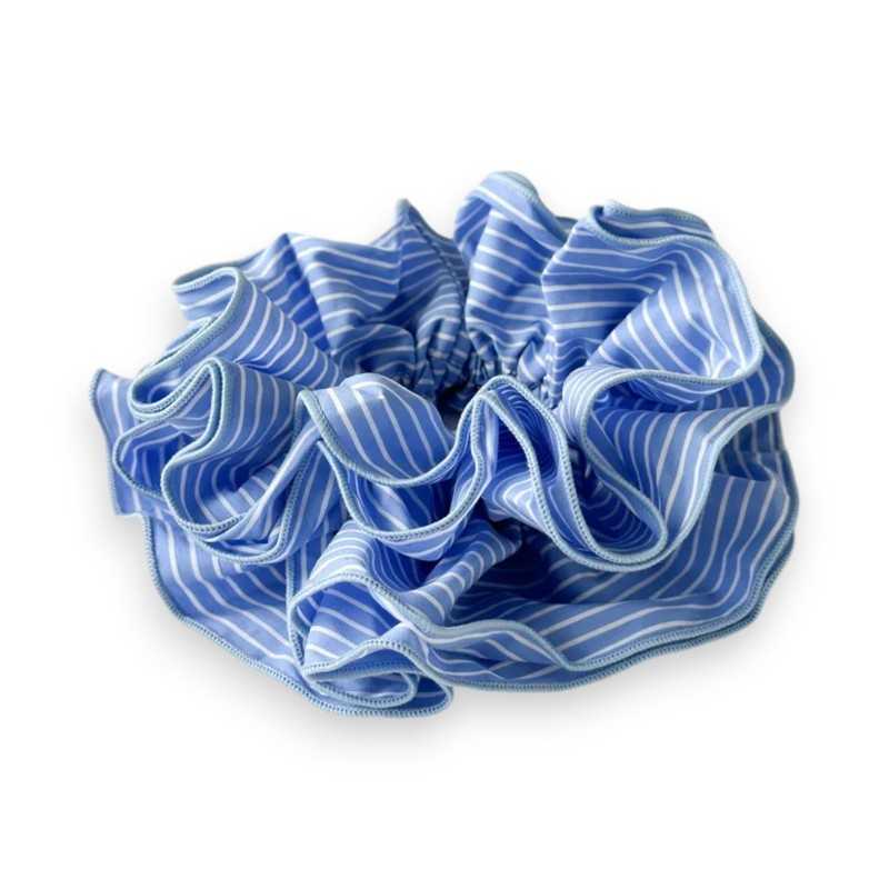 Chouchou élastique fantaisie rayé bleu et blanc
