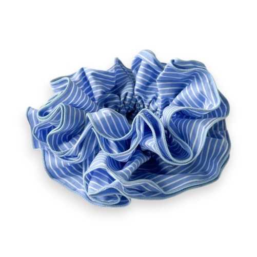 Chouchou élastique fantaisie rayé bleu et blanc