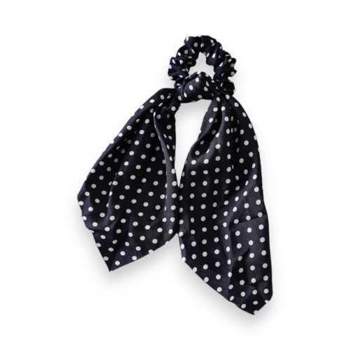 Chouchou Élastique Foulard à Pois Bleu marine et blanc