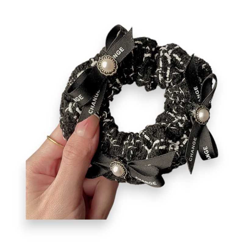 Chouchou Élastique Tweed Noir et Blanc