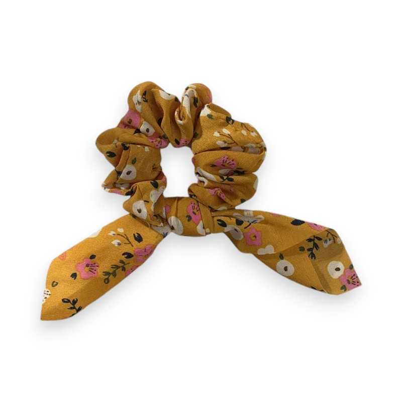 Chouchou élastique fantaisie floral moutarde