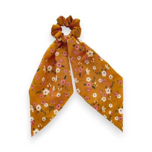 Chouchou élastique foulard fleuri bohème Moutarde