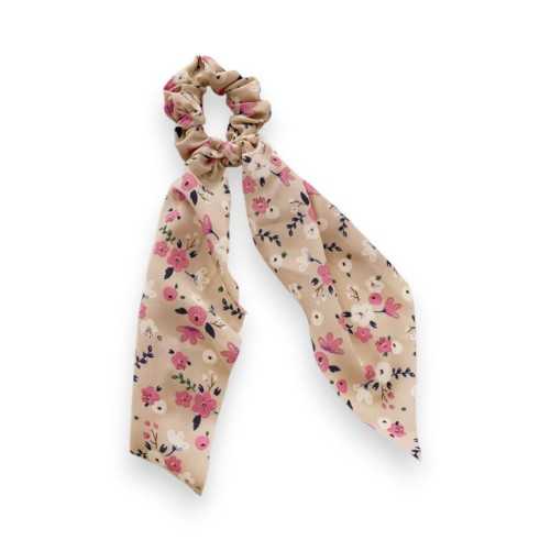 Chouchou Élastique Floral Fantaisie Beige