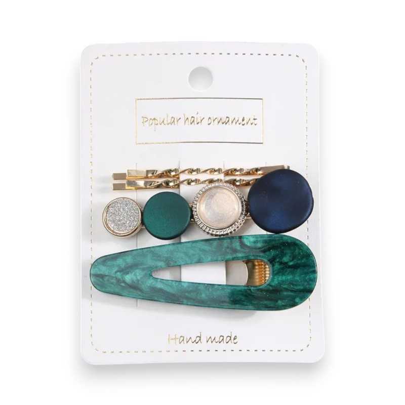 Lot de 4 barrettes à cheveux tendance vert émeraude
