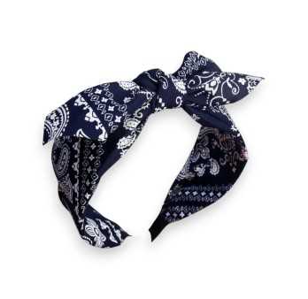 Serre-tête fantaisie imprimé bandana bleu marine