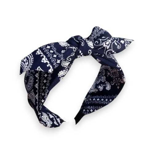 Serre-tête fantaisie imprimé bandana bleu marine
