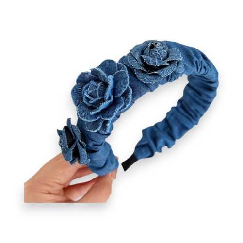 Serre-tête en jean Fantaisie fleurs