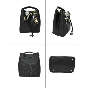 Sac seau rigide noir de chez Gallantry avec nœud foulard