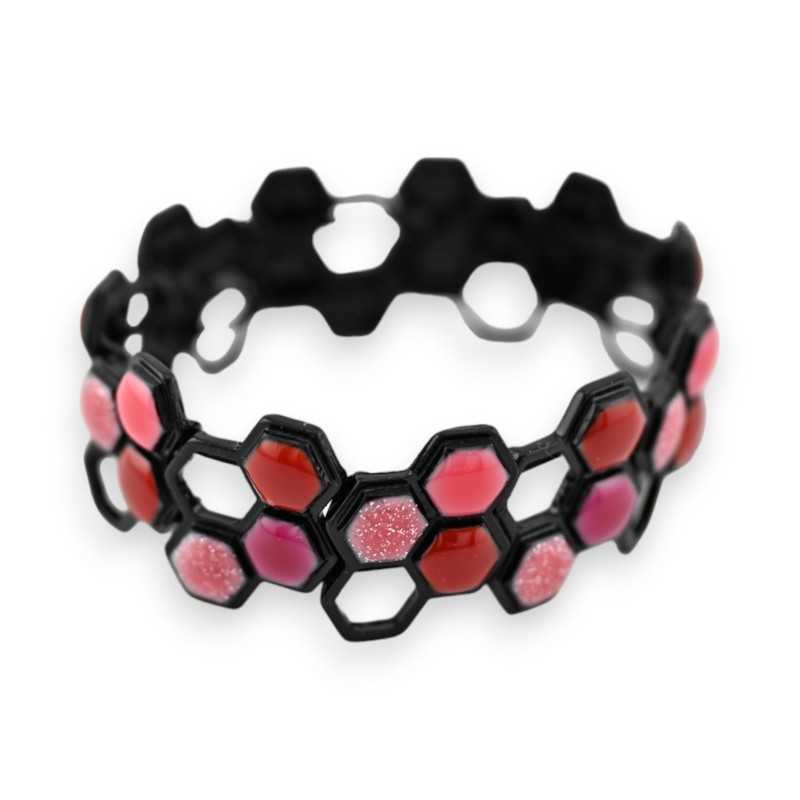 Bracelet élastique alvéolé Ikita rose et rouge