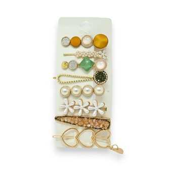 Lot de 8 barrettes fantaisie dorées et colorées