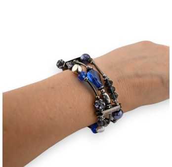Bracelet fantaisie 3 rangs perles bleues