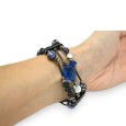 Bracelet fantaisie 3 rangs perles bleues
