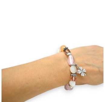 Bracelet fantaisie élastique Ikita rose perles en verre