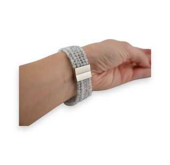 Bracelet Fantaisie Multi-Rangs Perles Scintillantes grises