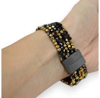 Bracelet multi-rangs perles dorées et noires