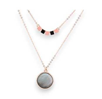 Collier double chaîne Ikita nacre et cuivre rosé