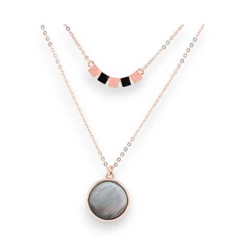 Collier double chaîne Ikita nacre et cuivre rosé
