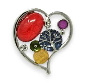 Broche aimantée coeur argenté multicolore