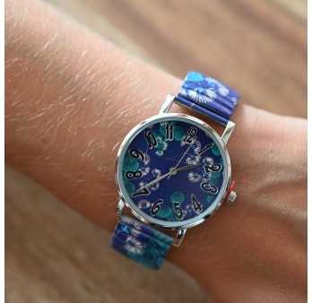 Montre Ernest fleurs nuance bleu vert