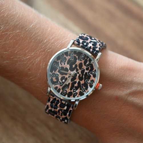 Montre Ernest imprimé marron et noir Léopard