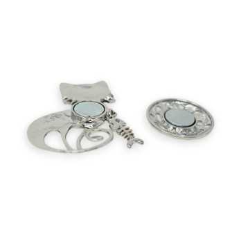 Broche Chat Bleu Argenté Aimantée