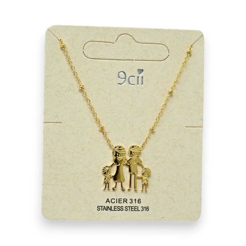 Collier Famille en Acier Inoxydable Doré