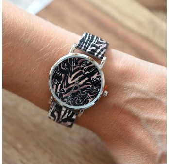 Montre Ernest imprimé animal noir et beige