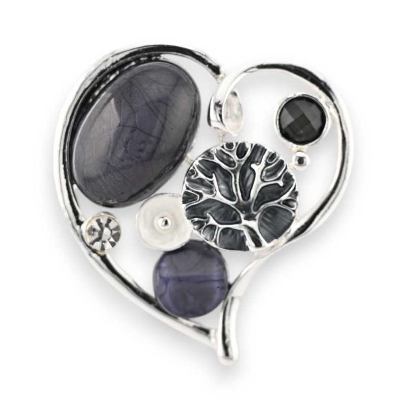 Broche aimantée Coeur Noir et Argenté Fantaisie