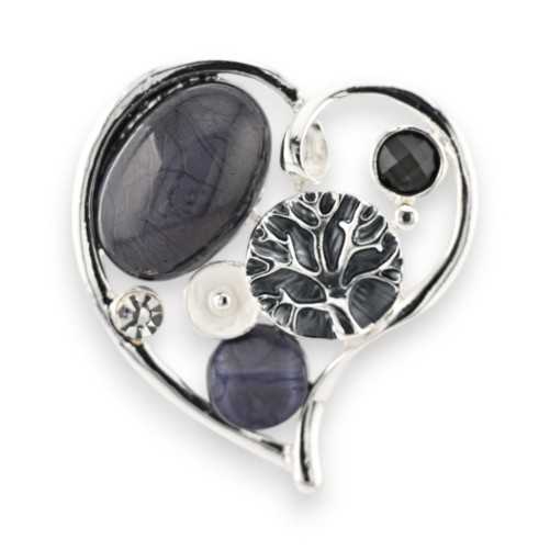 Broche aimantée Coeur Noir et Argenté Fantaisie