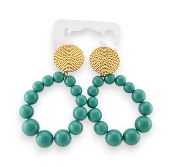 Boucles d'oreilles Acier créoles perles vertes