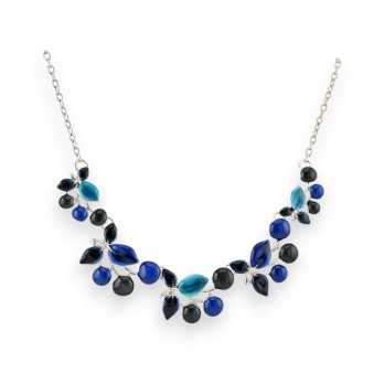Collier Fantaisie Argenté Floral Bleu