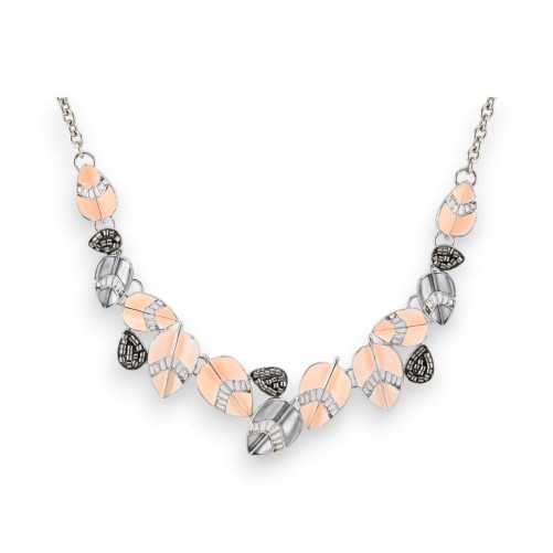 Collier fantaisie feuilles argentées et rosées