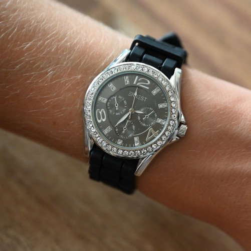 Montre Ernest silicone noir strass