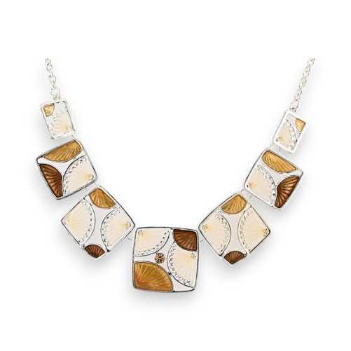 Collier Fantaisie Argenté et nuances Marron