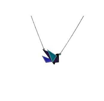 Collier Fantaisie Cocotte Origami Nuances bleu vert de chez Ikita