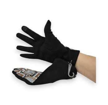 Gants velours suédine noir motifs géométriques