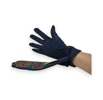 Gants Velours suédine bleu marine cercles multicolores