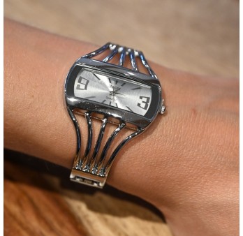 Montre bracelet Ernest argentée cadran rectangle gris nacré
