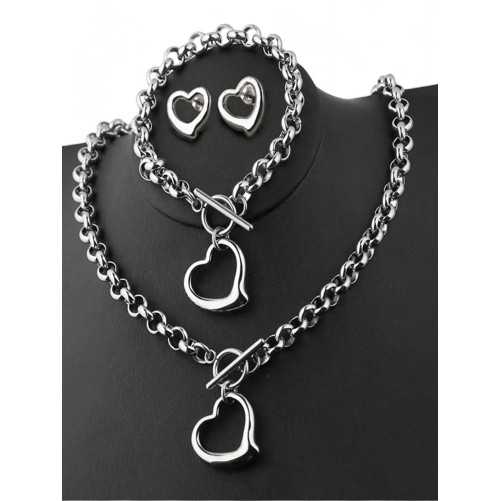 Parure de bijoux coeur en acier inoxydable Argenté