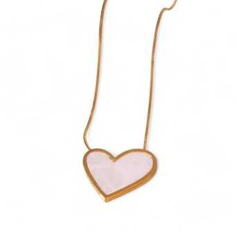 Parure bijoux coeur nacré en acier inoxydable doré