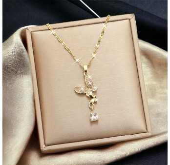 Collier Acier doré Papillon