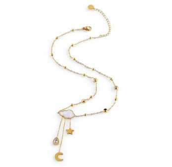 Collier Céleste acier Doré avec Pendentif Nuage et Breloques