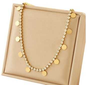 Collier Acier doré strass à pampilles