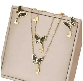 Parure Papillon noir étoile Dorée Acier Inoxydable