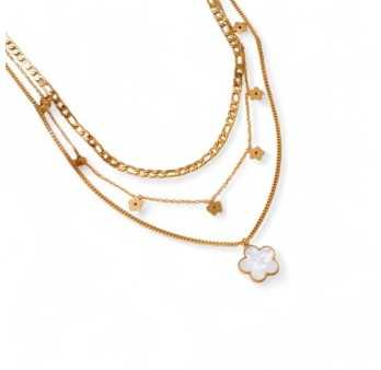 Collier multichaînes floral en acier doré